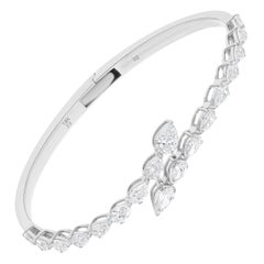 Natural SI Clarity HI Color Pear Diamond Cuff Bracelet 18 Karat White Gold