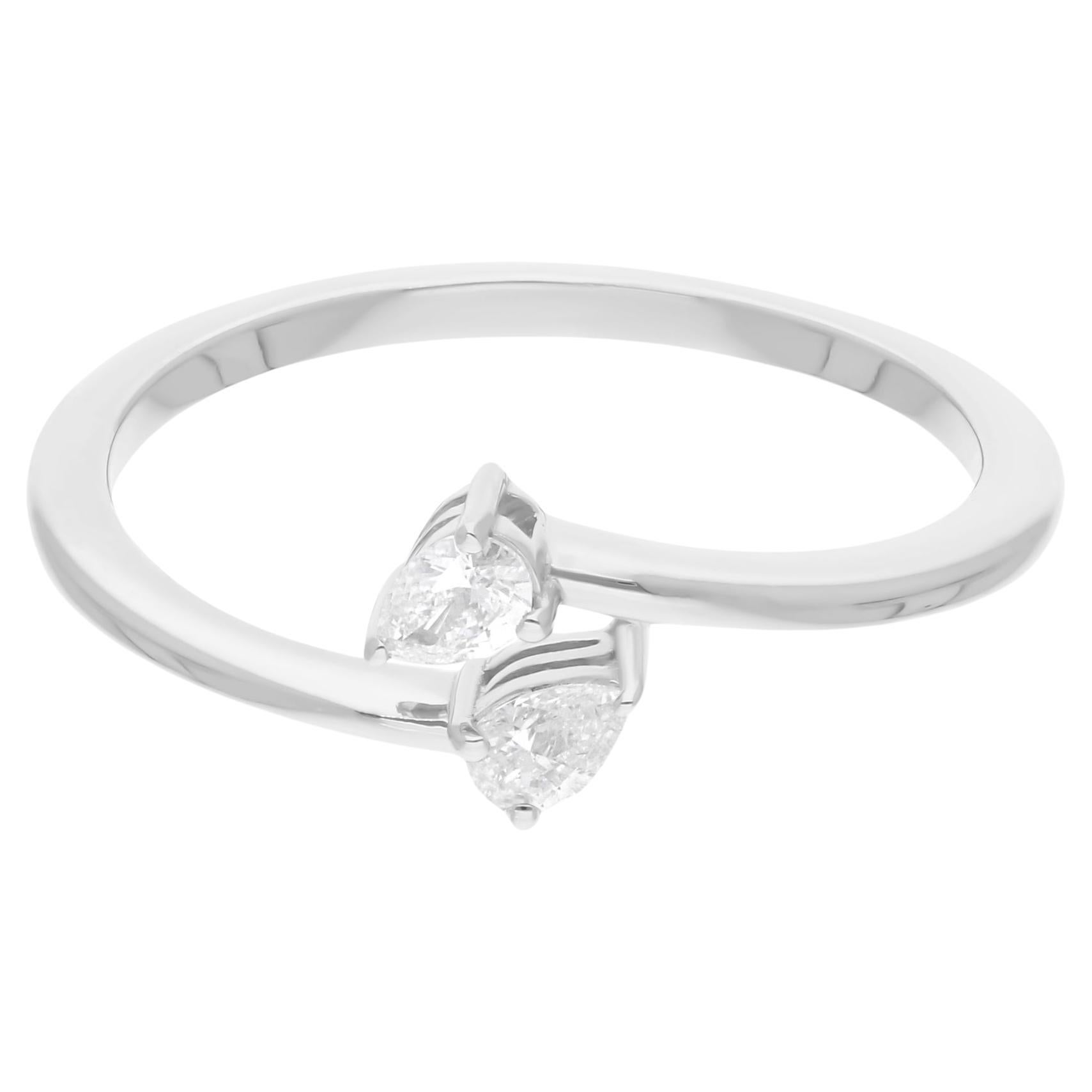 Natural SI Claridad HI Color Pera Anillo de Diamantes 18 Kilates Oro Blanco Joyería Fina