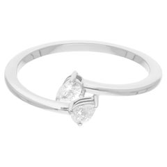 Natural SI Claridad HI Color Pera Anillo de Diamantes 18 Kilates Oro Blanco Joyería Fina