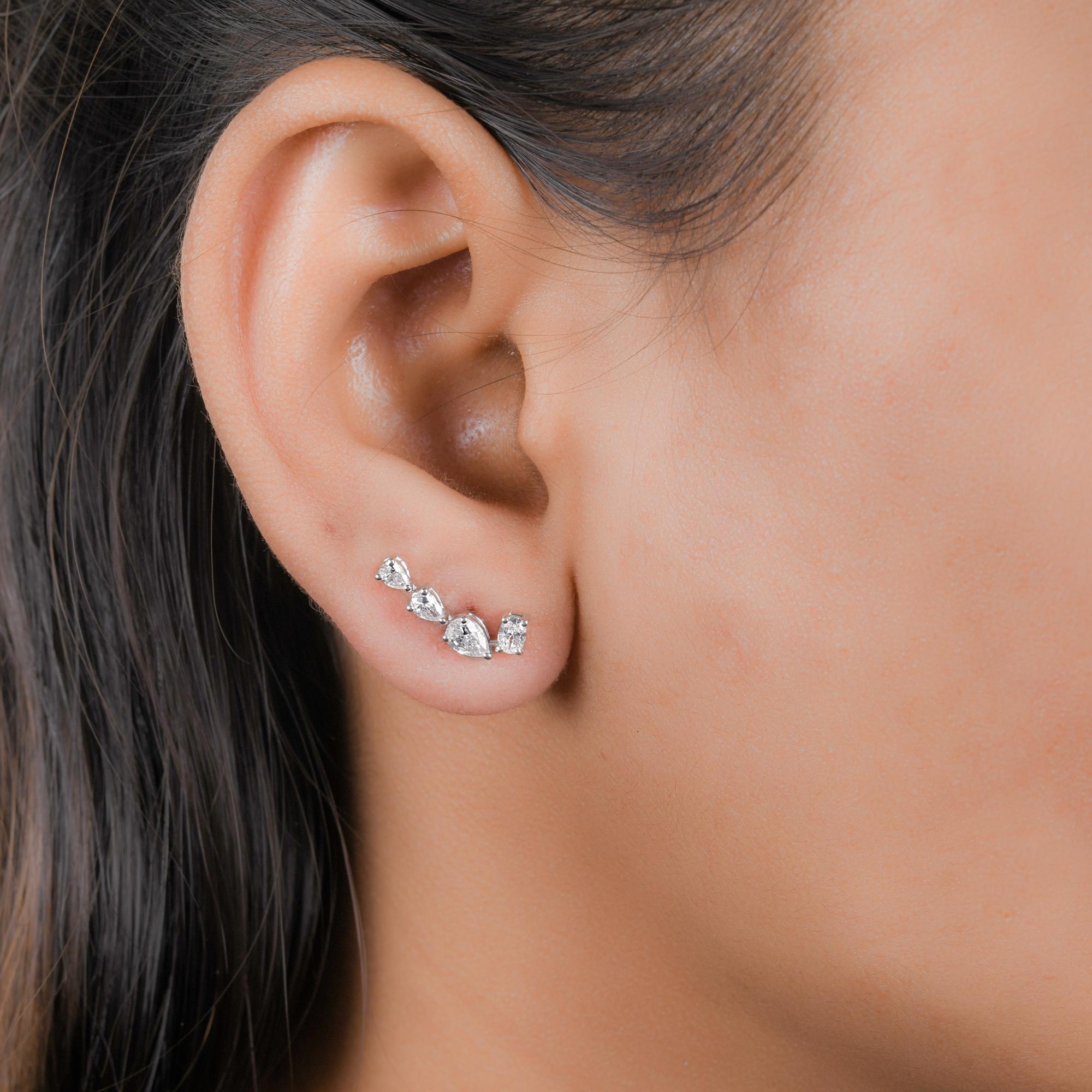 Modern Natural SI Clarity HI Color Pear & Oval Diamond Earrings 14k White Gold 0.83 CT. For Sale