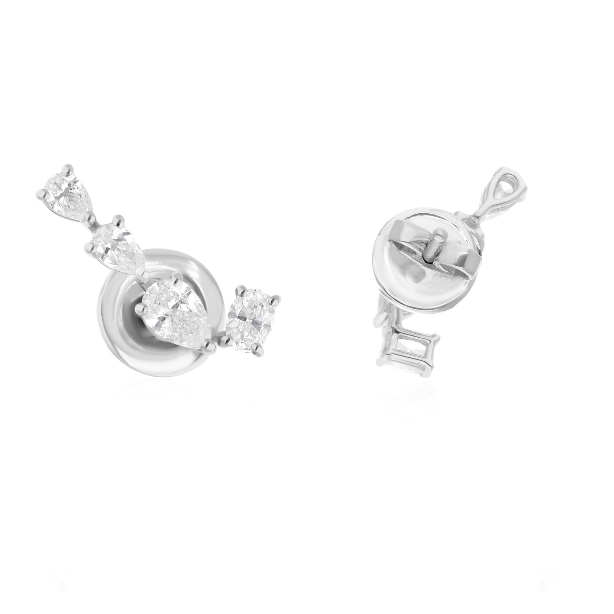 Pear Cut Natural SI Clarity HI Color Pear & Oval Diamond Earrings 14k White Gold 0.83 CT. For Sale