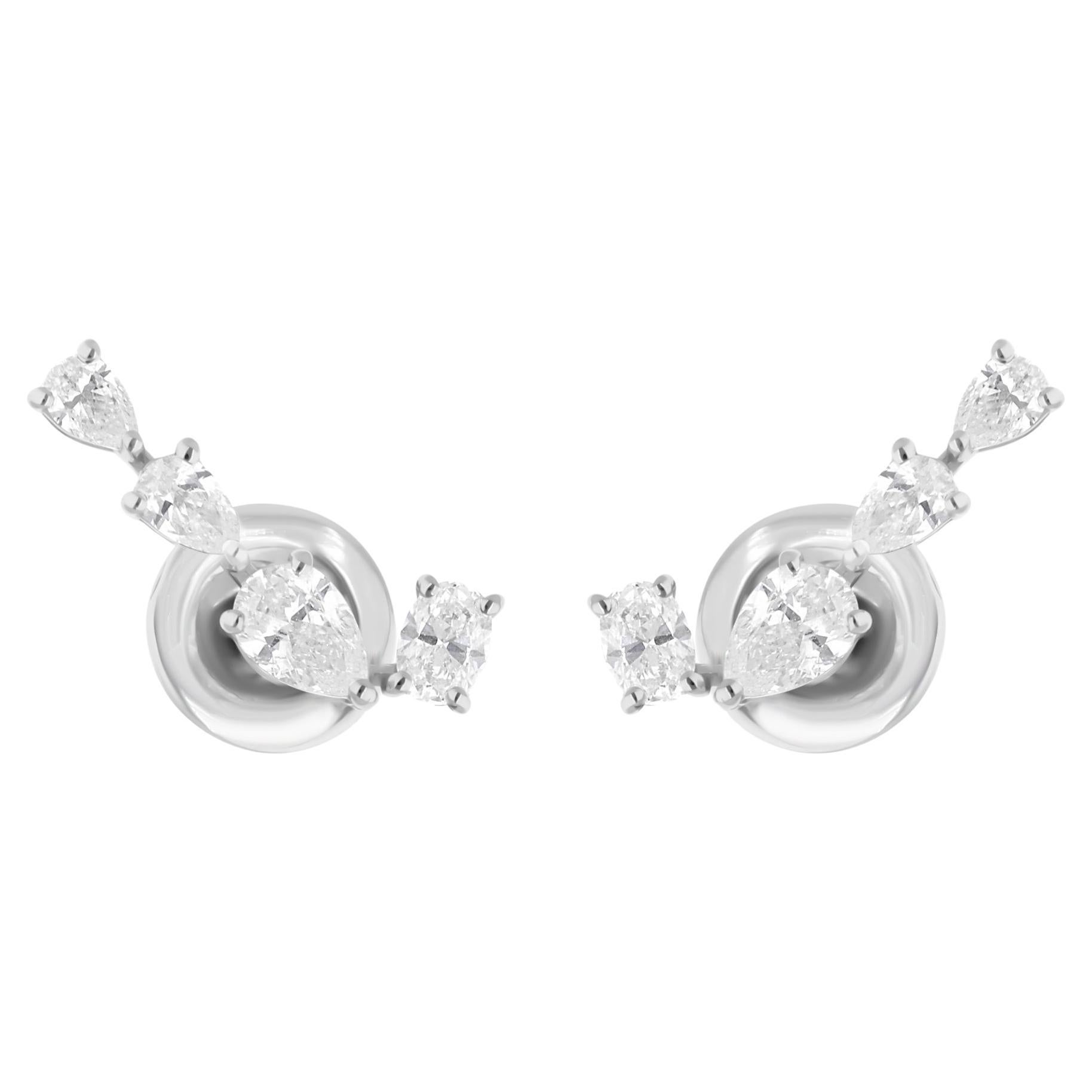 Natural SI Clarity HI Color Pear & Oval Diamond Earrings 14k White Gold 0.83 CT.