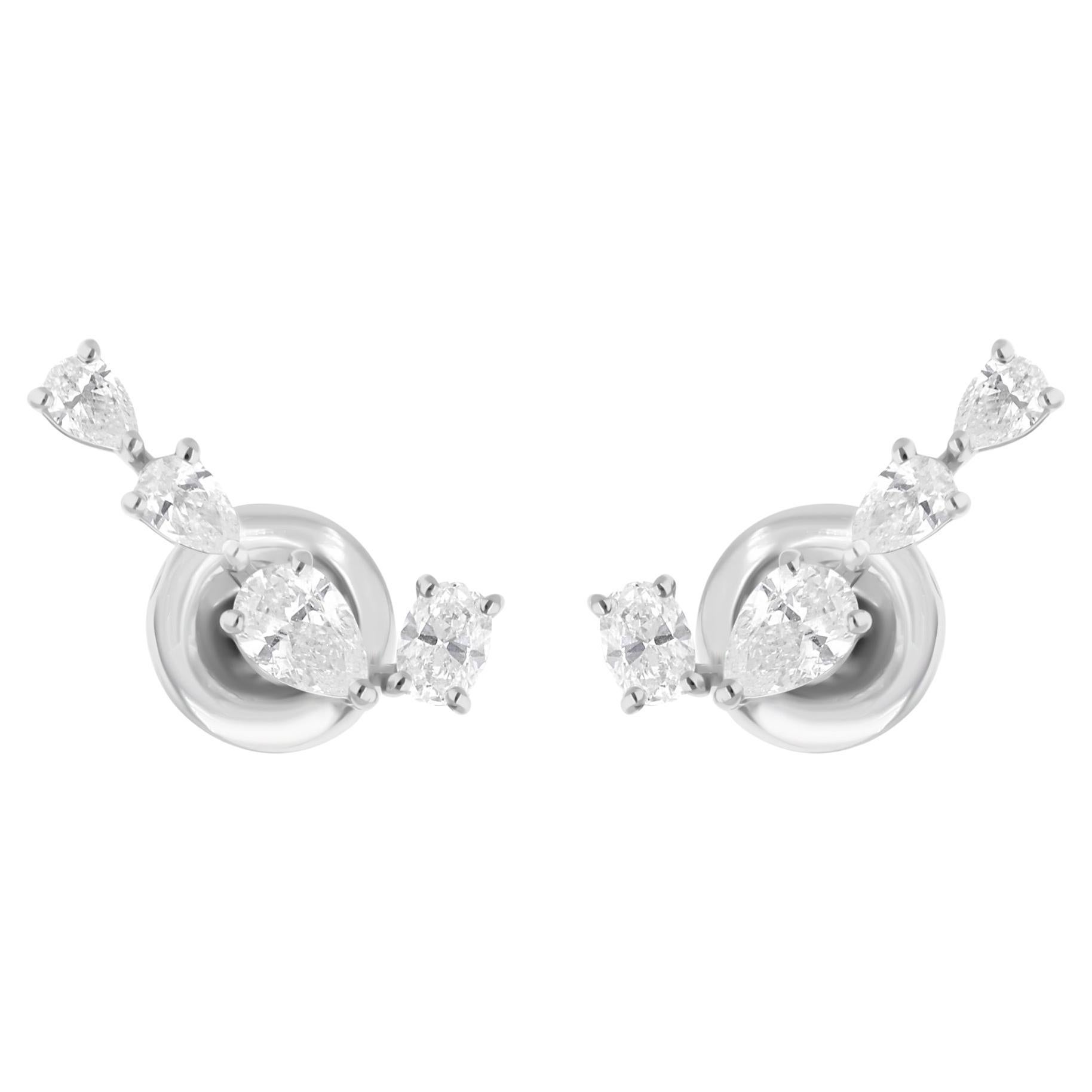 Naturel SI Clarté Couleur HI Boucles d
oreilles poire et diamant ovale Or blanc 18k 0.83 CT. en vente