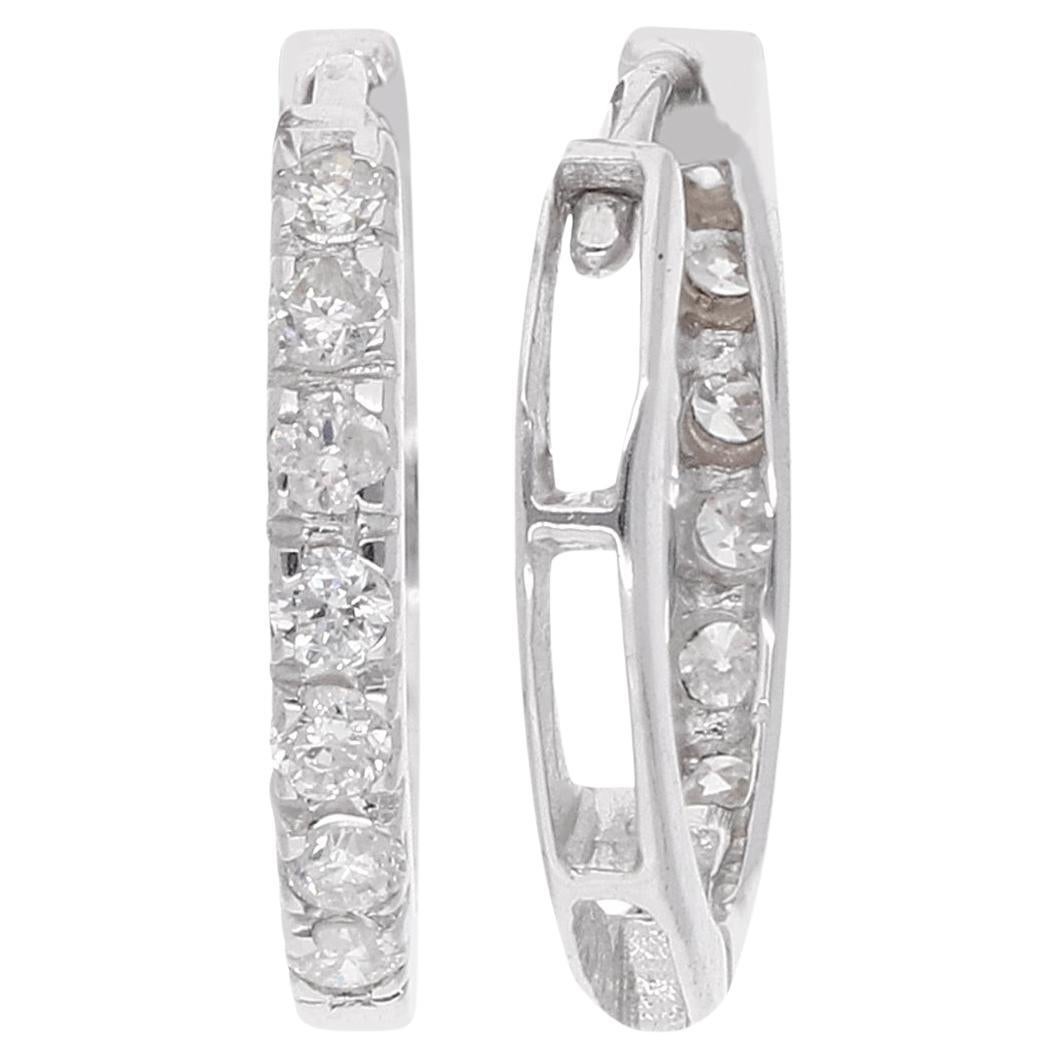 Natural SI Clarity HI Color Round Diamond Fine Hoop Earrings 18 Karat White Gold