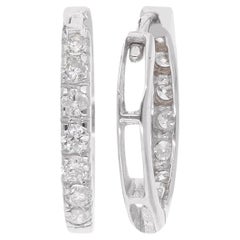 Natural SI Clarity HI Color Round Diamond Fine Hoop Earrings 18 Karat White Gold