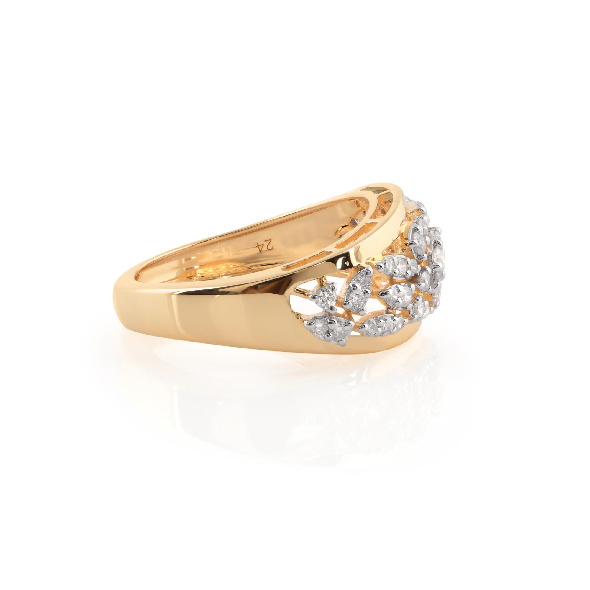 Bague diamant rond naturel SI Clarity HI Color 14 Karat Yellow Gold Fine Jewelry Pour femmes en vente