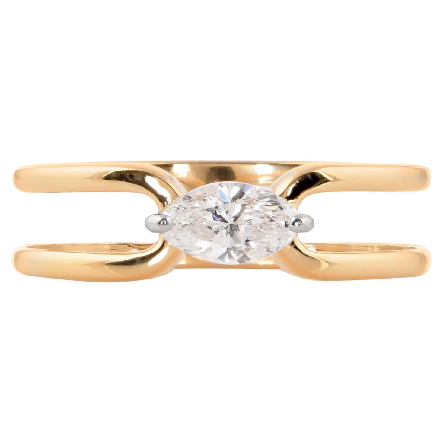 Natural SI Clarity HI Color Solitaire Marquise Diamond Ring 14 Karat Yellow Gold For Sale