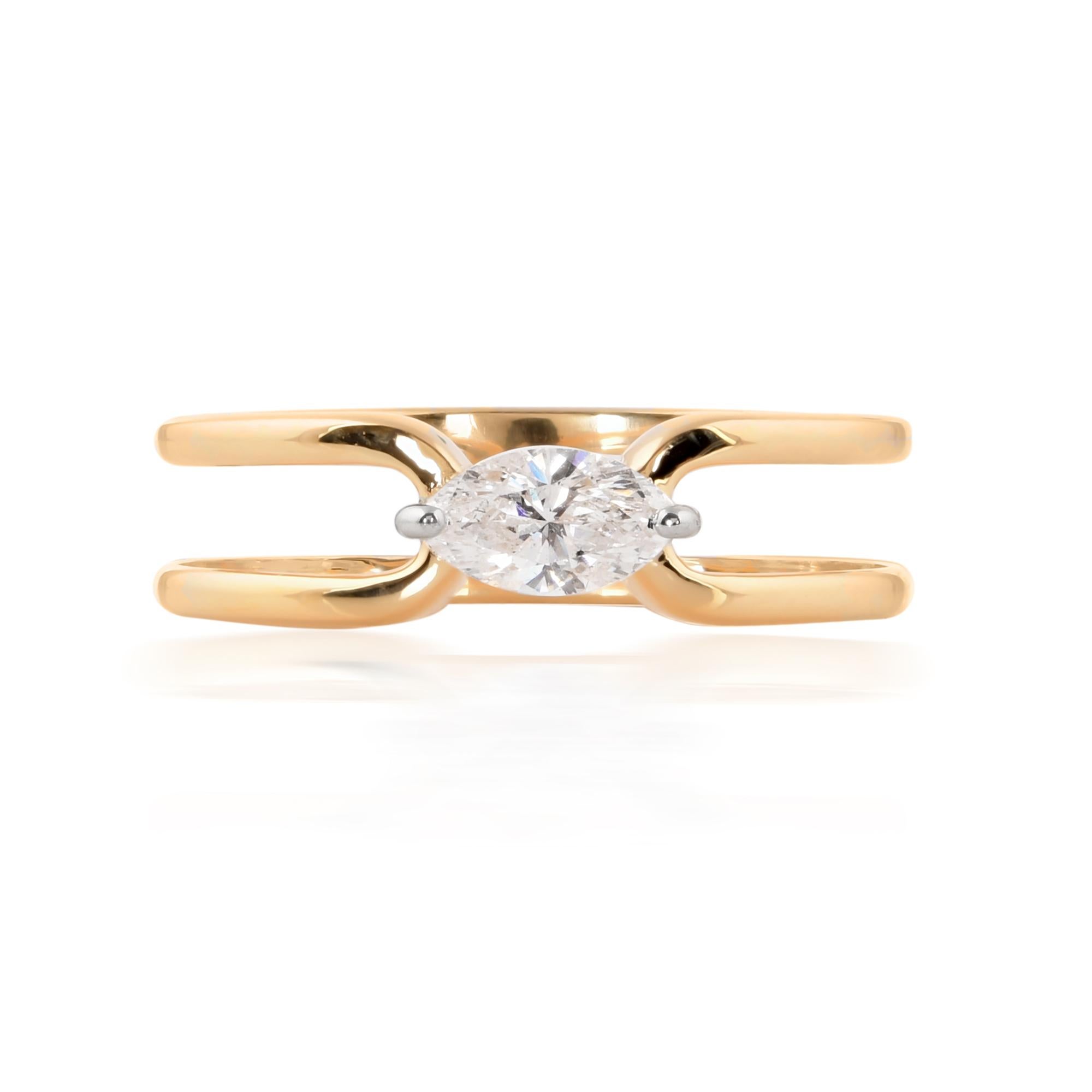 Natural SI Claridad HI Color Anillo de Diamante Marquesa Solitario 14 Quilates Oro Amarillo