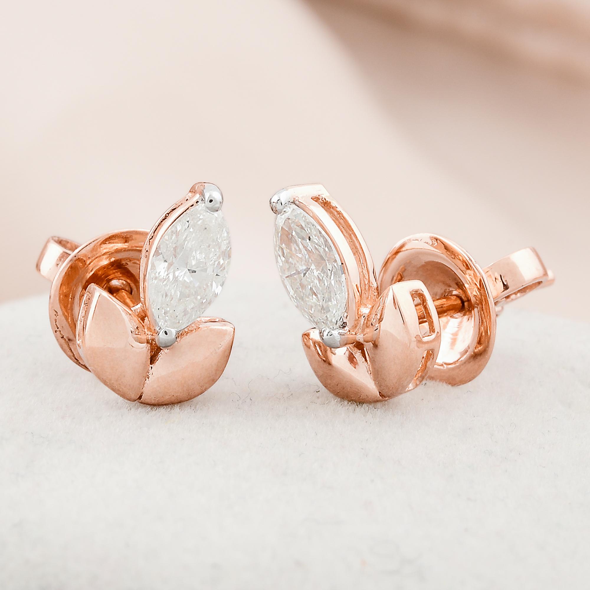 Natürliche SI/H 0.65Ct Marquise Diamant Blatt Ohrringe 14K Massiv Rose Gold Fein (Moderne) im Angebot