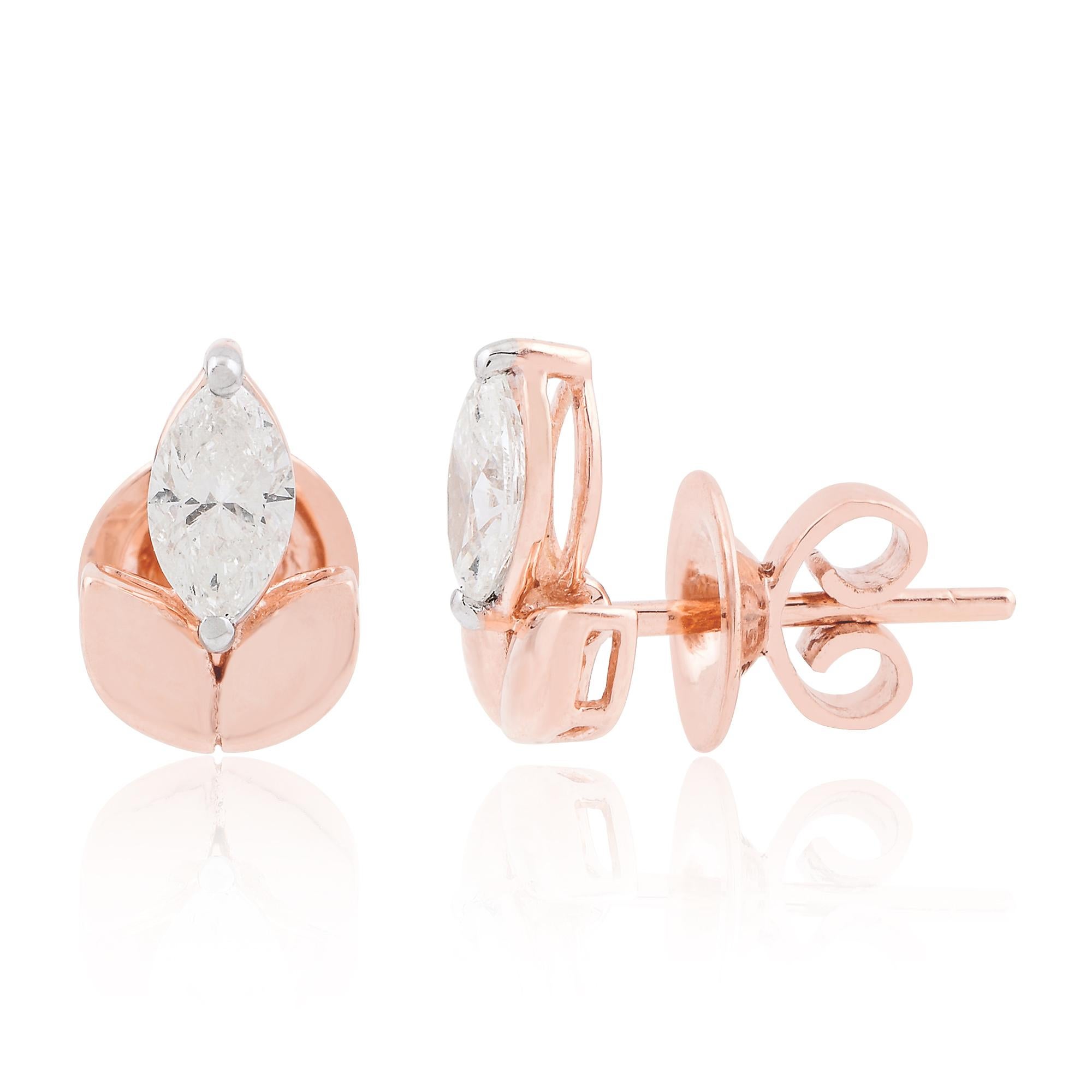 Natürliche SI/H 0.65Ct Marquise Diamant Blatt Ohrringe 14K Massiv Rose Gold Fein im Zustand „Neu“ im Angebot in Diera, Dubai