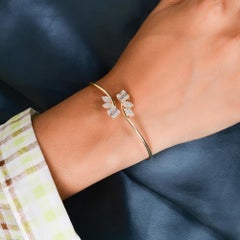 Natural SI/H Baguette Diamond Cuff Bangle Bracelet 18 Karat Yellow Gold Jewelry