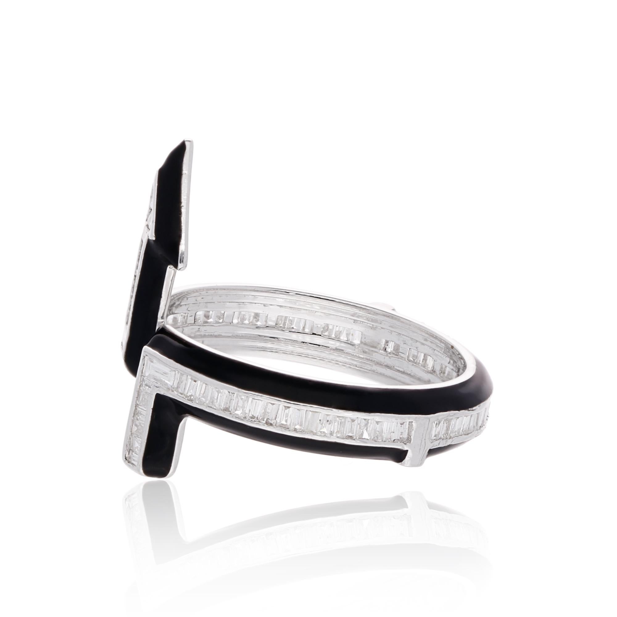 in vendita:  Anello con diamante naturale SI/H Baguette e smalto Arrow in oro bianco 14 carati Gioielli di pregio 5