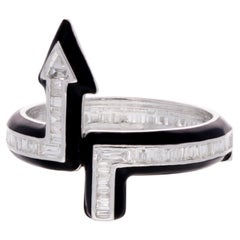 Natural SI/H Baguette Diamond Enamel Arrow Ring 14 Karat White Gold Fine Jewelry