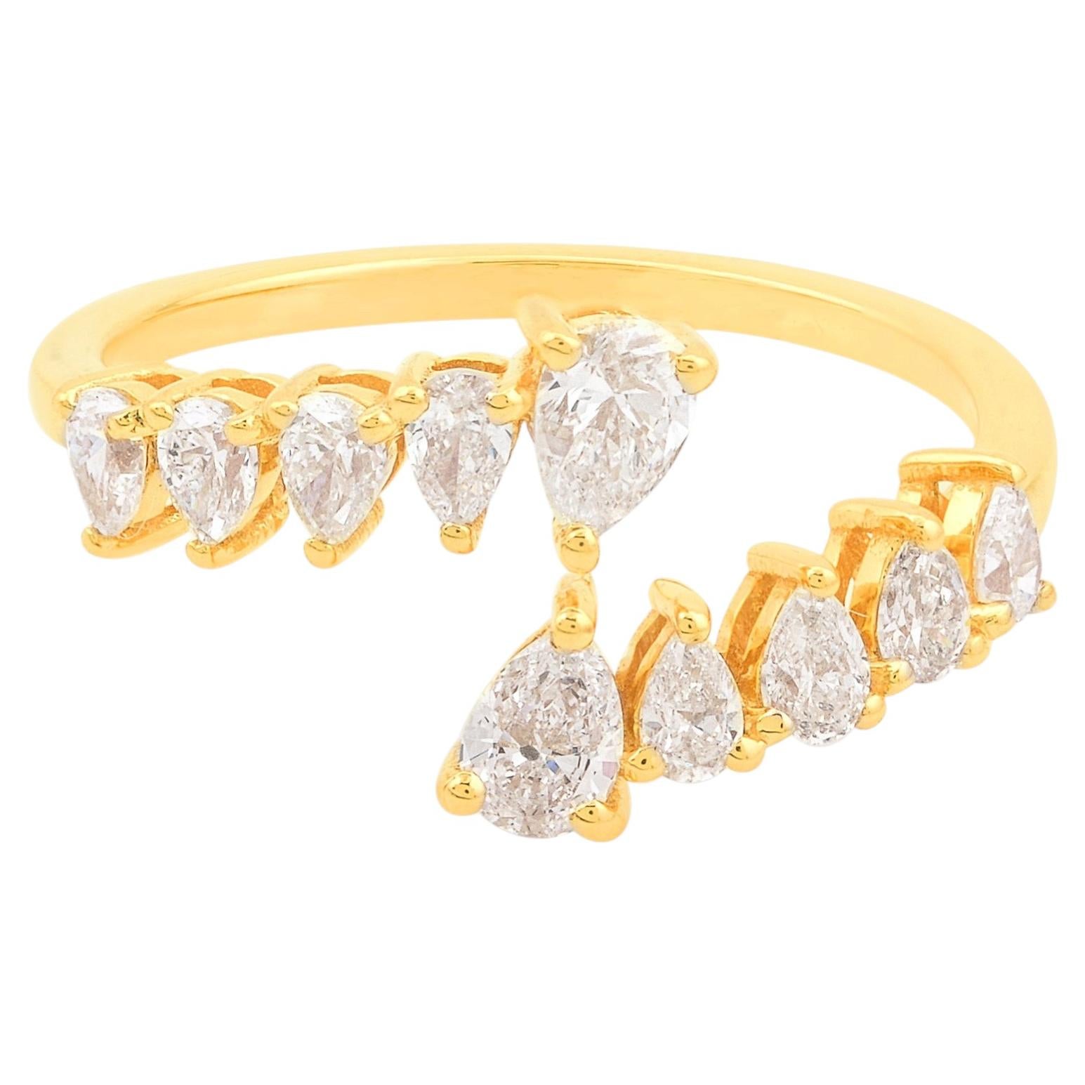 Natural SI/H Certified Diamond Open Bypass Cuff Ring 18 Karat Yellow Gold