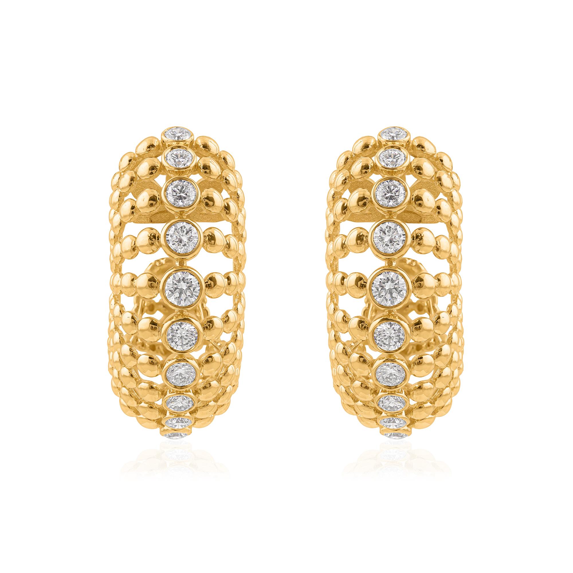 Taglio rotondo Diamante naturale SI/H Orecchini a cerchio con perline in oro giallo 18 carati Tutte le tariffe pagate in vendita