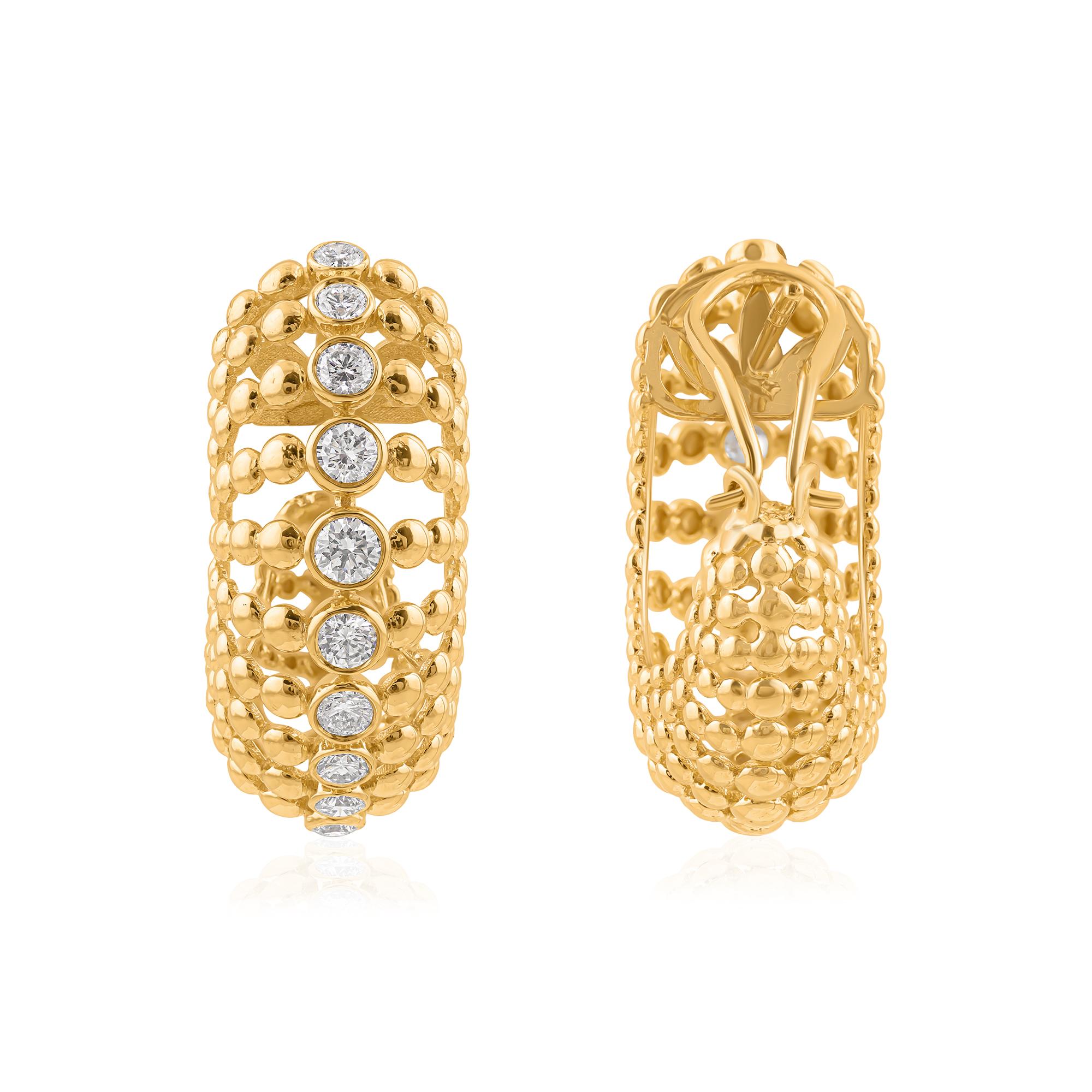 Donna Diamante naturale SI/H Orecchini a cerchio con perline in oro giallo 18 carati Tutte le tariffe pagate in vendita