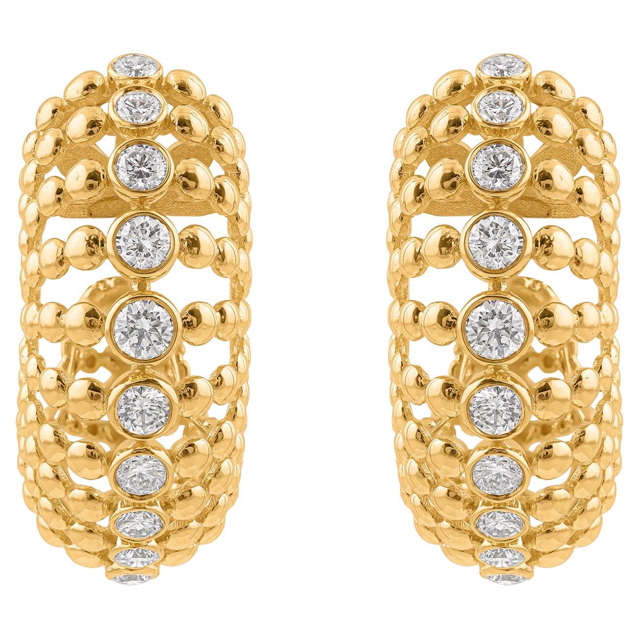 Natural SI/H Diamond 18 Karat Yellow Gold Beads Hoop Earrings All Tariffs Paid For Sale