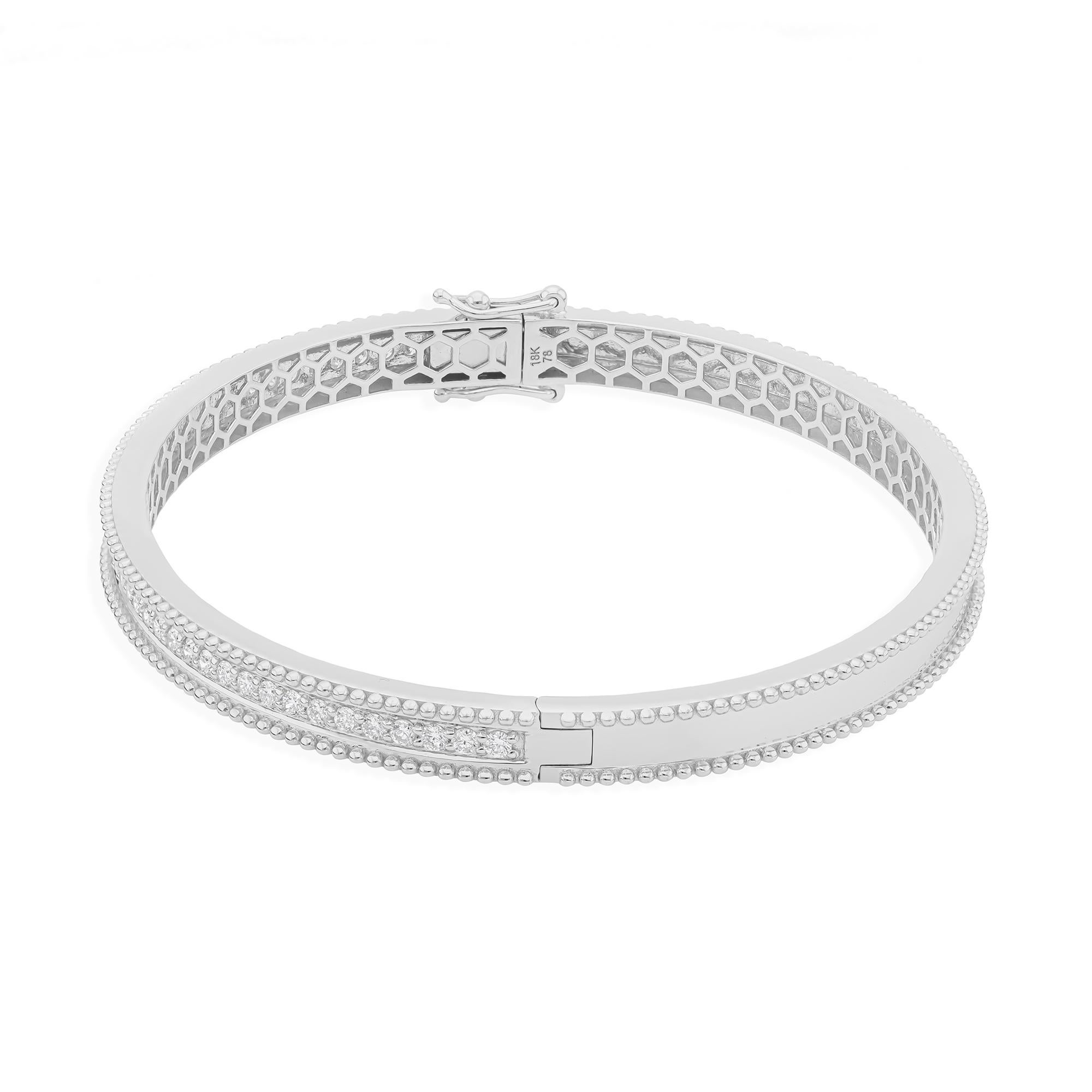 Taglio rotondo Bracciale Bangle con diamanti naturali SI/H Regalo di fidanzamento per donne in oro bianco 14 carati in vendita