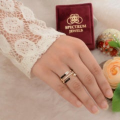 Natural SI/H Diamond Black Enamel Wide Band Wedding Ring 14 Karat Yellow Gold