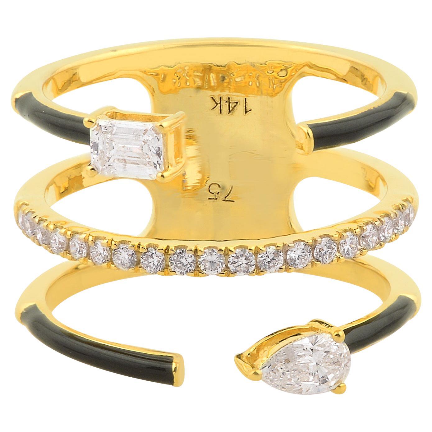 For Sale:  Natural SI/H Diamond Black Enamel Wide Band Wedding Ring 14 Karat Yellow Gold