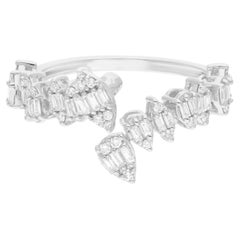 Natural SI/H Diamond Cluster 18k White Gold Bypass Ring