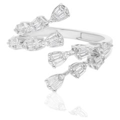 0.61 Ct Natural SI/H Diamond Bypass Wrap Ring 18 Karat White Gold