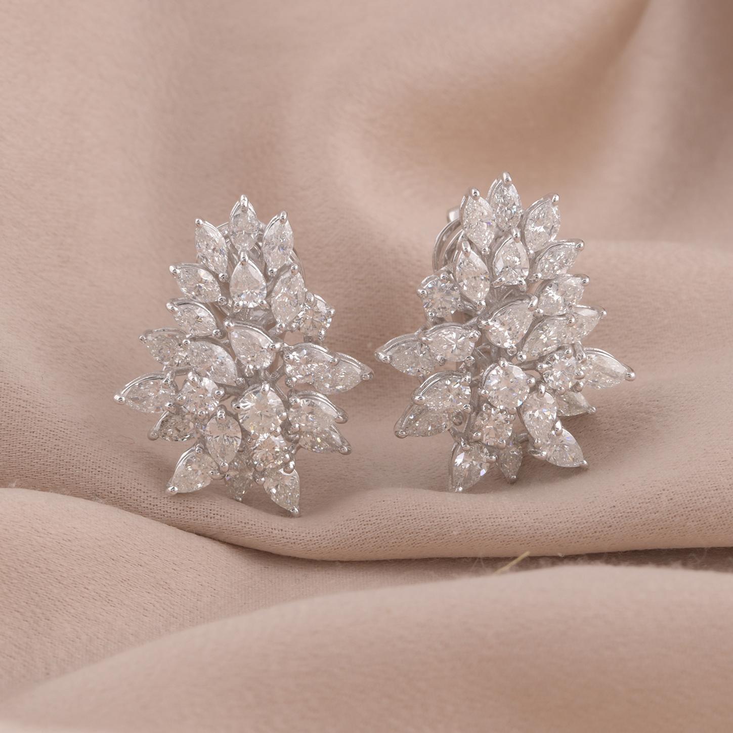 Modern Natural SI/H Diamond Cluster Earrings 14 Karat White Gold Fine Jewelry 4.75 Ct. For Sale