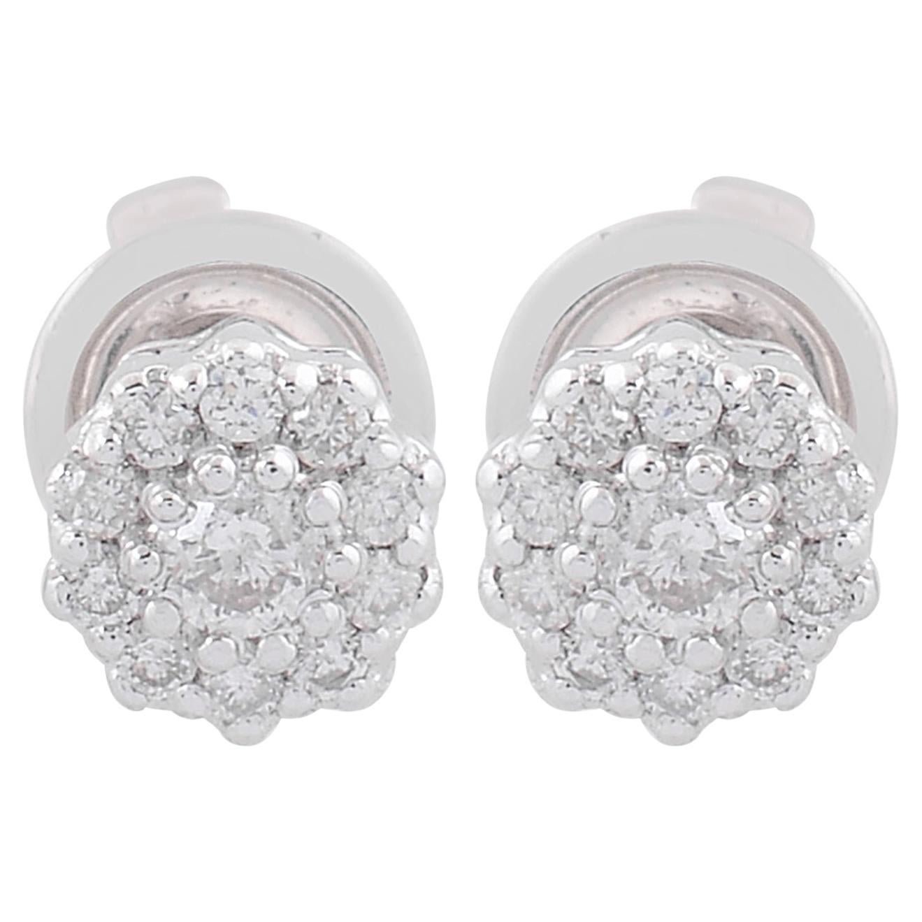Natural SI/H Diamond Cluster Flower Stud Earrings 18 Karat Solid White Gold For Sale