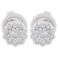 Natural SI/H Diamond Cluster Flower Stud Earrings 18 Karat Solid White Gold
