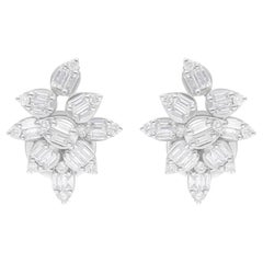 Pendientes de oro blanco de 18 quilates con diamante natural SI/H en racimo flor