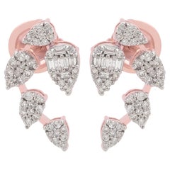 Natural SI/H Diamond Cluster Leaf Stud Earrings 18 Karat Rose Gold