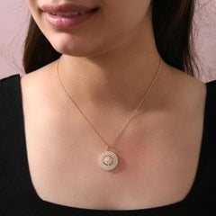 Natural SI/H Diamond Concentric Circle Pendant Necklace 14 Karat Yellow Gold