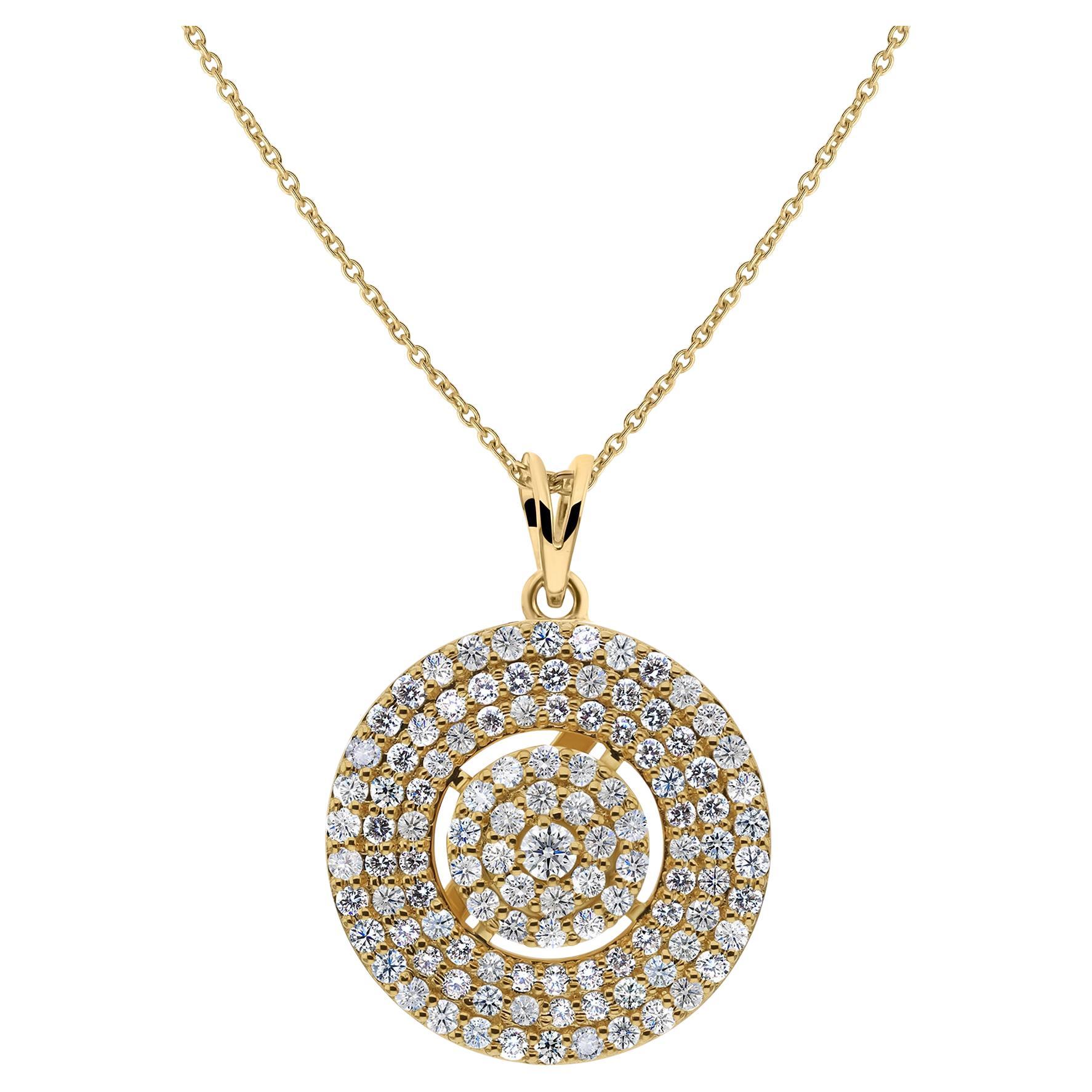 Nature Diamond SI/H Concentric Circle Pendant Necklace 14 Karat Yellow Gold (Collier de cercle concentrique en diamant naturel SI/H)