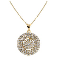 Nature Diamond SI/H Concentric Circle Pendant Necklace 14 Karat Yellow Gold (Collier de cercle concentrique en diamant naturel SI/H)