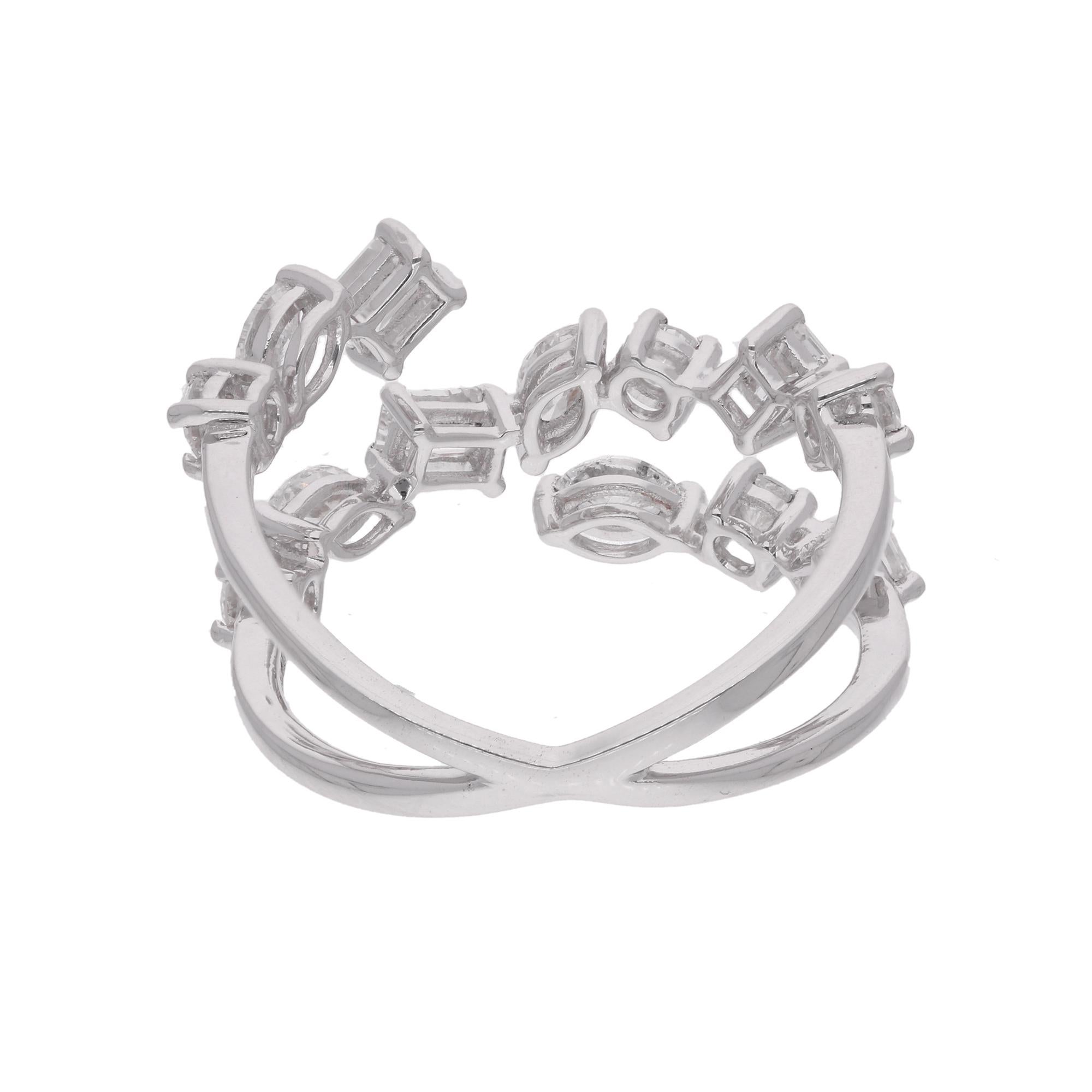Natürlicher SI/H Diamant Crisscross Manschettenarmband-Ring, 18k Weißes Massivgold 1,32 Karat. (Moderne) im Angebot