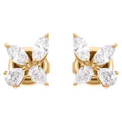 Natural SI/H Diamond Dainty Floral Stud Earrings 14 Karat Yellow Gold