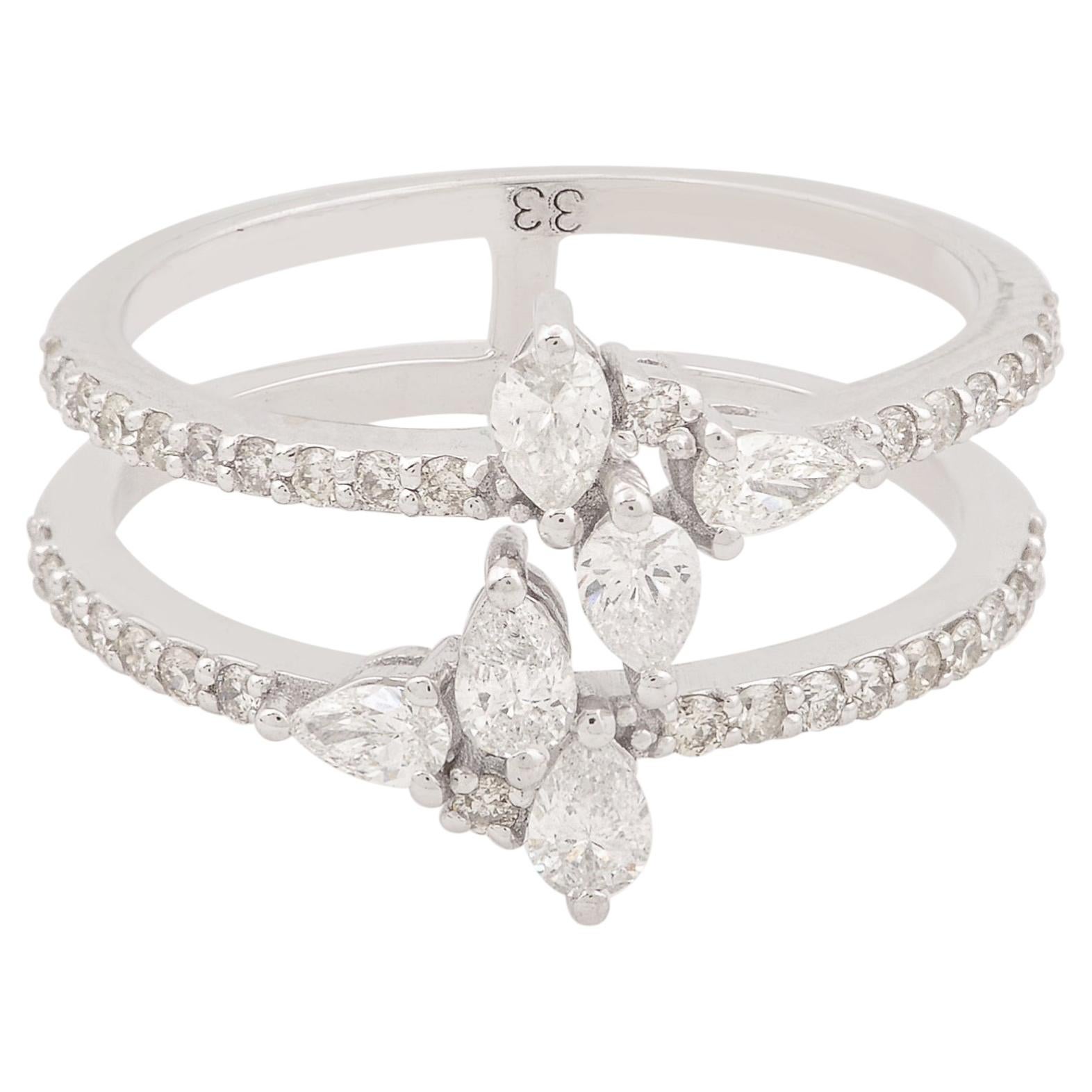 Natürlicher SI/H-Diamant-Doppelring aus 14 Karat Weißgold