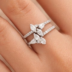 Bague à double anneau en or blanc 18 carats, diamant naturel SI/H