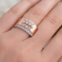 Natural SI/H Diamond Floral Wide Band Ring 14k Rose Gold