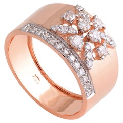 Natural SI/H Diamond Floral Wide Band Ring 18k Rose Gold