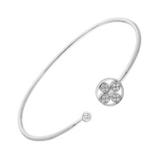 Natural SI/H Diamond Flower Cuff Bracelet in 18K White Gold, 0.25 Ct