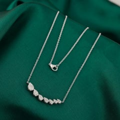 18K White Gold 0.56ct Natural Diamond Cluster Bar Necklace, Anniversary Gift Set