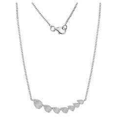 18K White Gold 0.56ct Natural Diamond Cluster Bar Necklace, Anniversary Gift Set