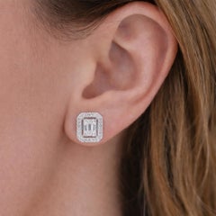Natural SI/H Diamond Halo Stud Earrings 18 Karat White Gold