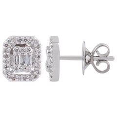 Natural SI/H Diamond Halo Stud Earrings 18 Karat White Gold