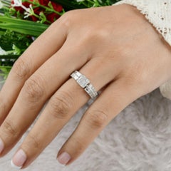 0.90Ct Baguette Diamond Cluster 14K Solid White Gold Emerald Illusion Band Ring