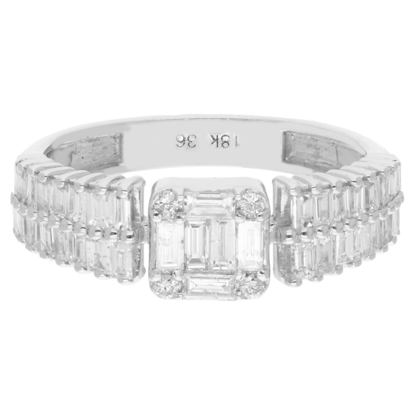 0.90Ct Baguette Diamond Cluster 14K Solid White Gold Emerald Illusion Band Ring For Sale