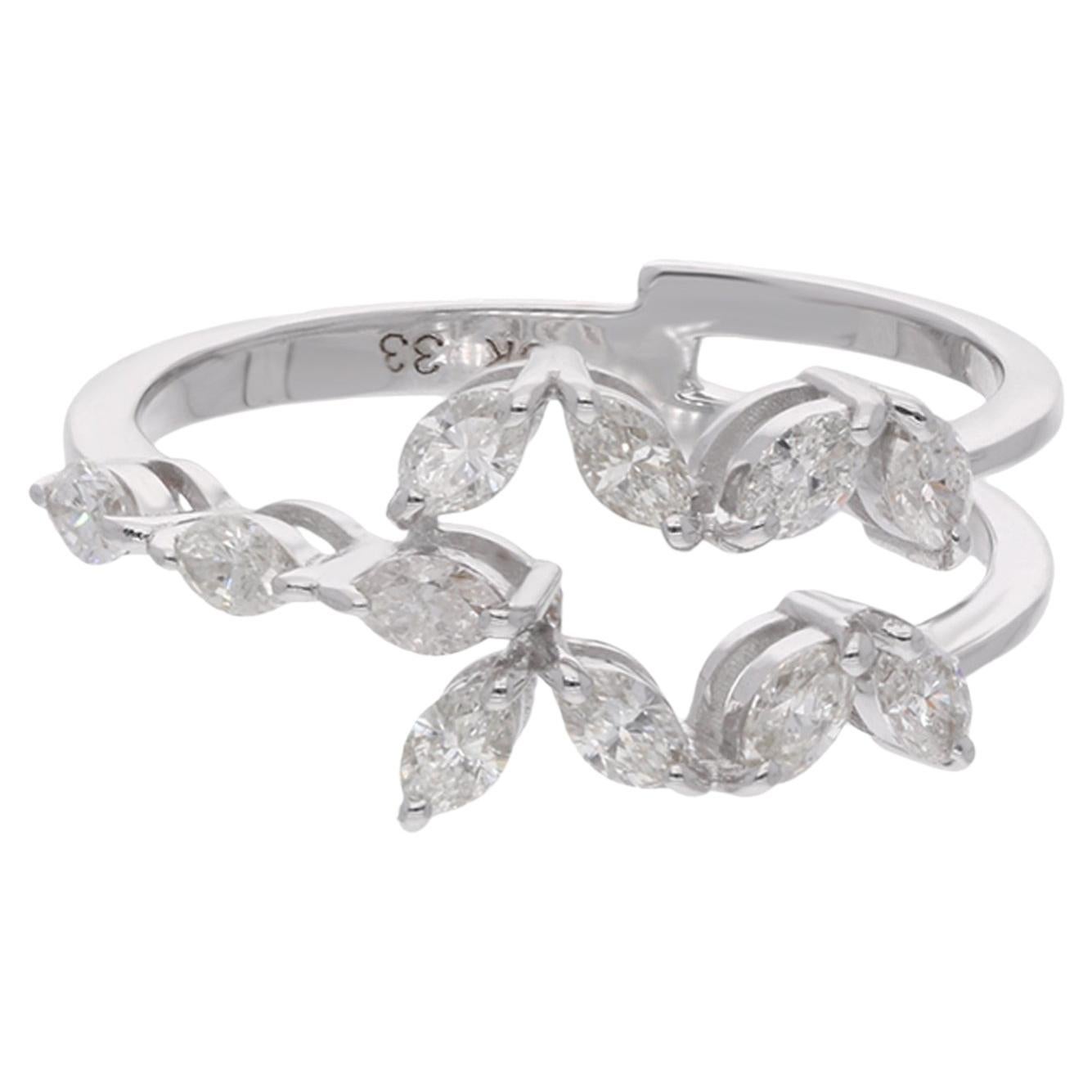 Natural SI/H Diamond Marquise Leaf Vine Band Ring 18 Karat White Gold