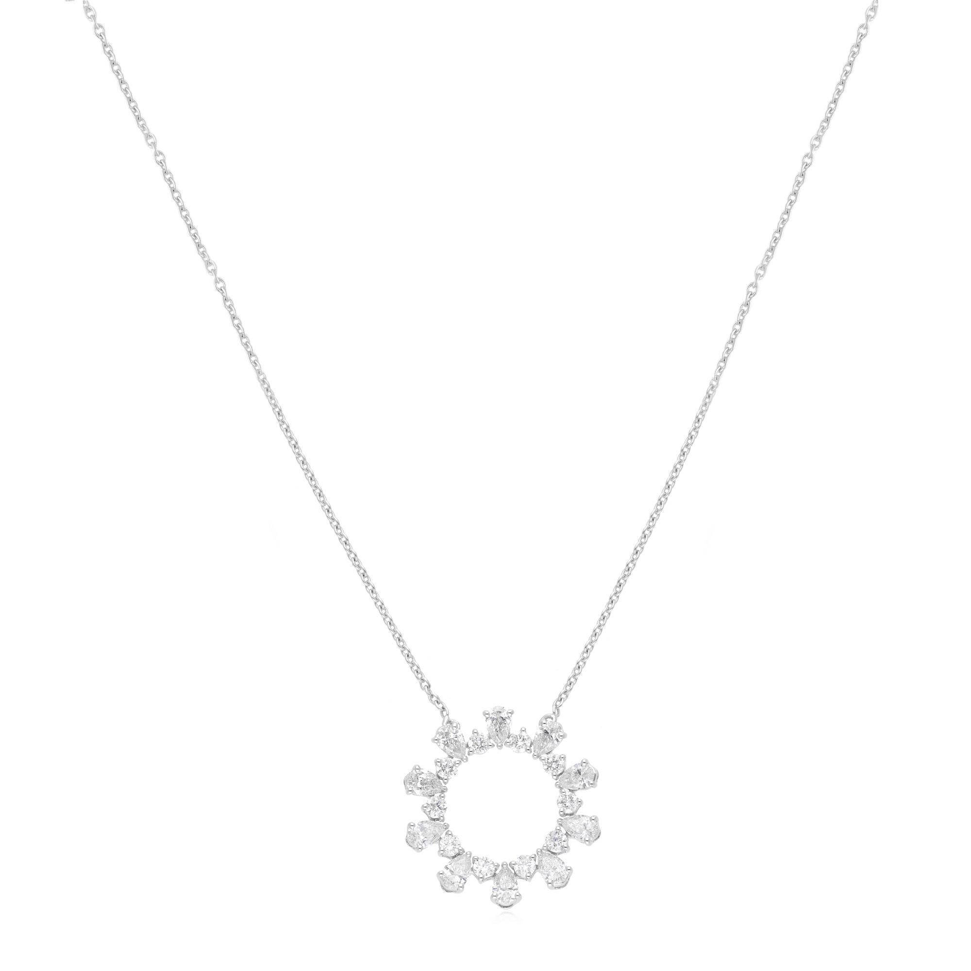Taille mixte Collier avec pendentif en forme de cercle en or blanc 14 carats, diamant naturel SI/H en vente