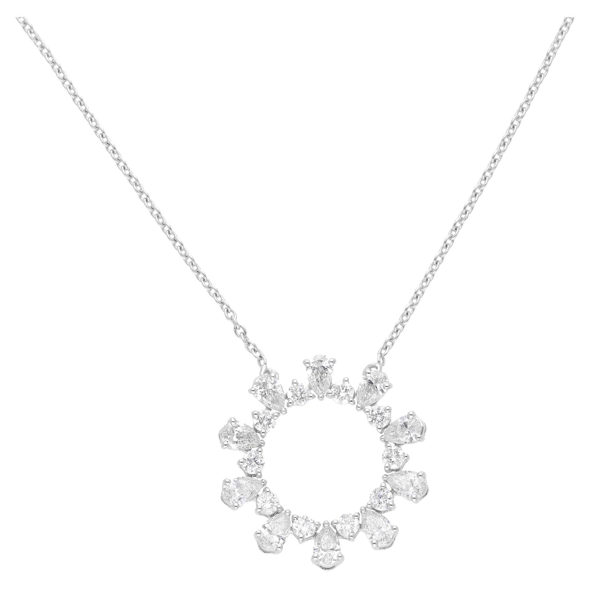 Collier avec pendentif en forme de cercle en or blanc 14 carats, diamant naturel SI/H en vente